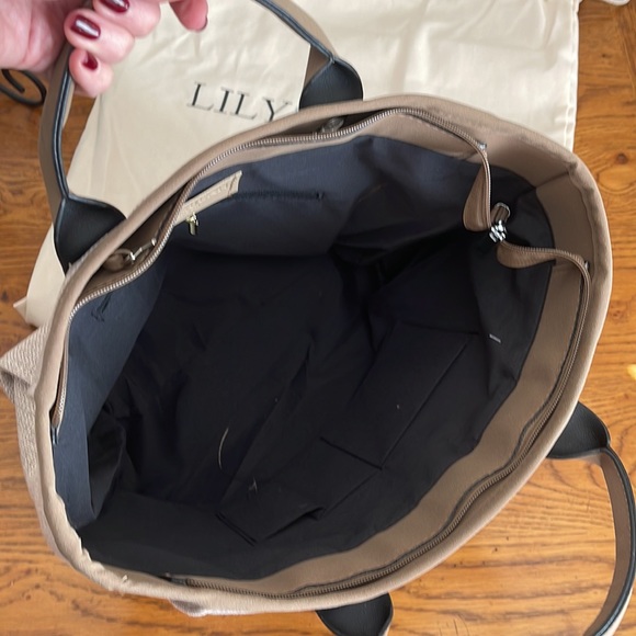 Lily Med Canvas Tote Bag-Soft Fawn White, Grey, Beige Stripe with initials CII - Picture 2 of 2